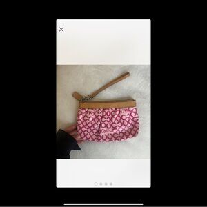 Coach Signature Pink and Tan Wristlet